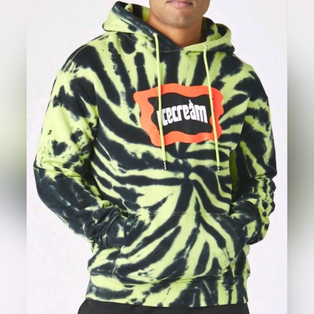Icecream Stone Wash Men's Spiral Tie-Dye Hoodie - Neon Yellow Size L